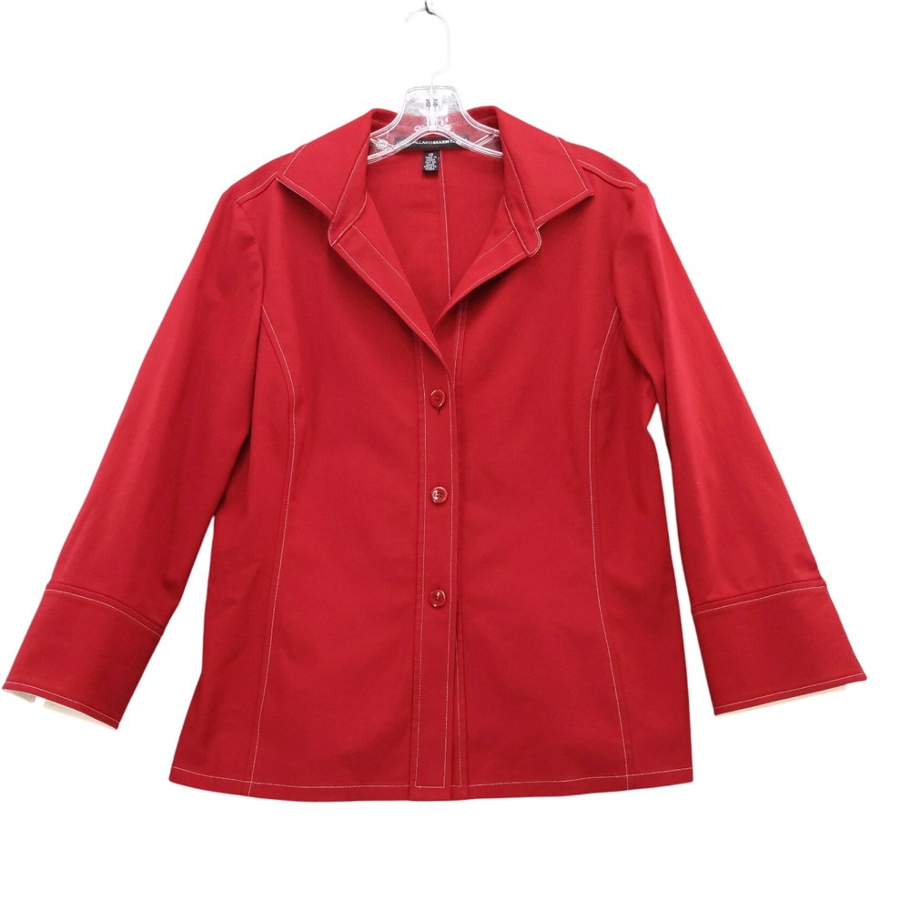 Linda Allard Ellen Tracy Red Blazer Jacket Women's Size‎ 12 Button Front Cotton